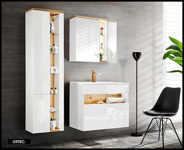 OTITEC - Colonne de salle de bain - 170 cm - Blanc - 2 portes - CYCLO - large