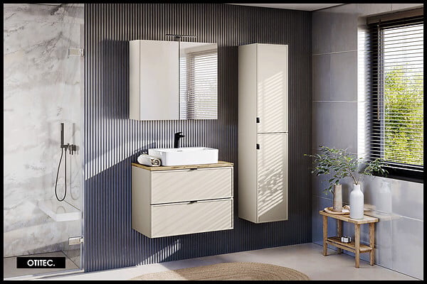 OTITEC - Colonne de salle de bain - 170 cm - Cachemire Mat - 2 portes - ASTRA - large