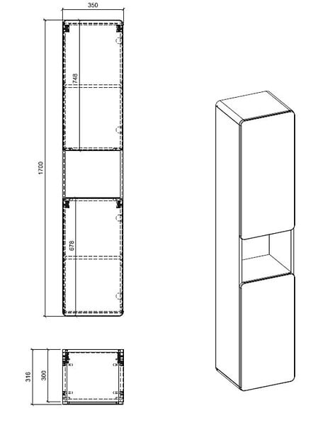 OTITEC - Colonne de salle de bain de 187 cm - Gris - 2 portes - PASTI COSMOS - large
