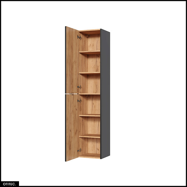 OTITEC - Colonne de salle de bain - 170 cm - Gris - 2 portes - LISOA - large