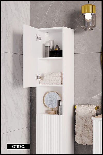 OTITEC - Colonne de salle de bain - 140 cm - Blanc - 2 portes - VOLTA - large