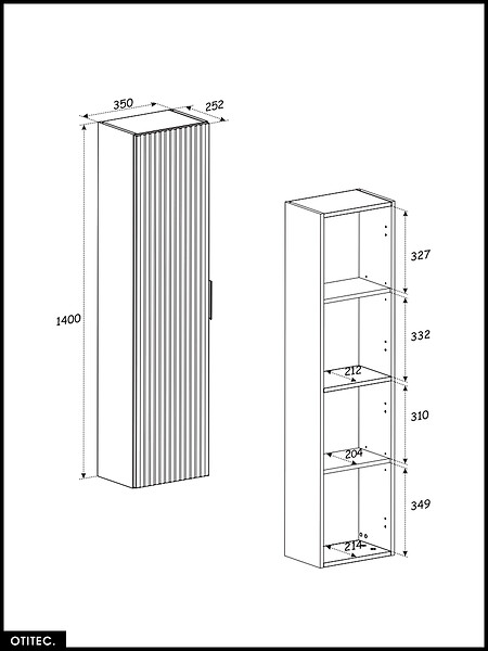 OTITEC - Colonne haute - 35 x 140 cm - 1 porte - Chêne Wotan - WOTANIA - large