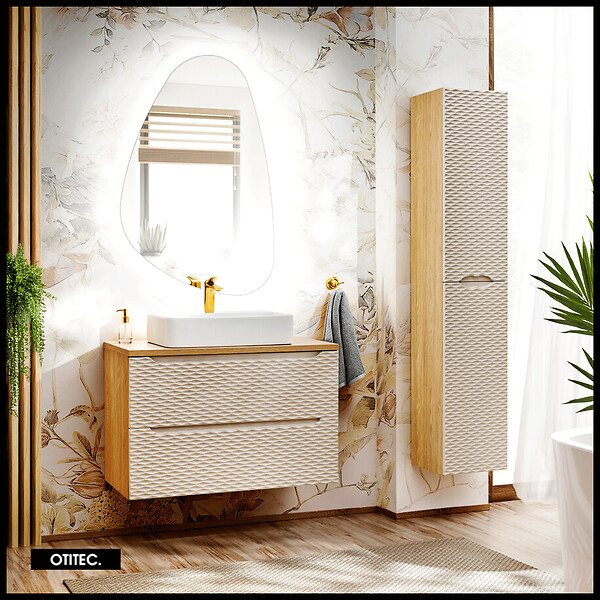 OTITEC - Colonne de salle de bain - 170 cm - Beige - 2 portes - SEA - large