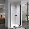 SANIVERRE - GINA-BLACK Porte de douche battante H.180 x L. 76 à 80 cm verre transparent anticalcaire - vignette