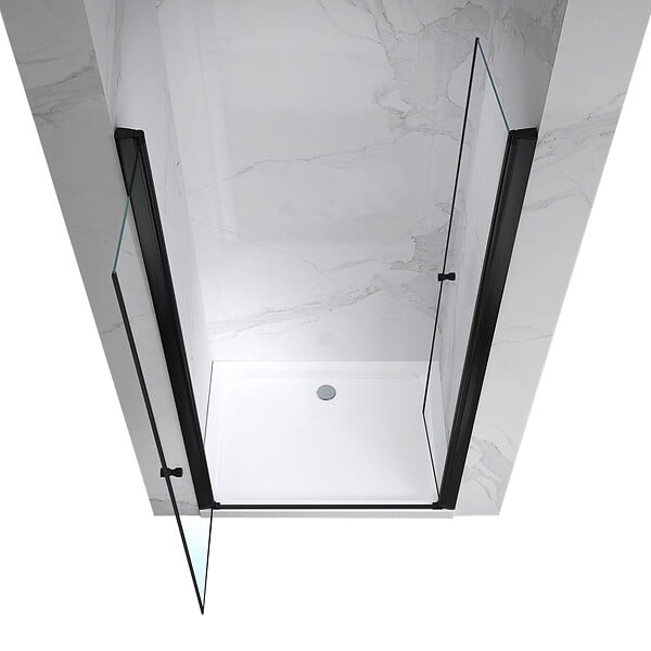 SANIVERRE - GINA-BLACK Porte de douche battante H.180 x L. 76 à 80 cm verre transparent anticalcaire - large