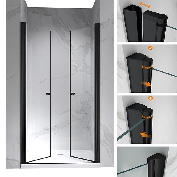 SANIVERRE - GINA-BLACK Porte de douche battante H.180 x L. 76 à 80 cm verre transparent anticalcaire - large