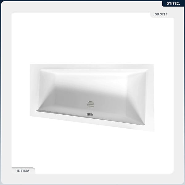 BESCO - Baignoire asymétrique - 160 x 90 cm - Droite - sans Habillage - avec Pieds - Repose-tête - Étagère bambou - Vidage Chrome - INTIMA - large
