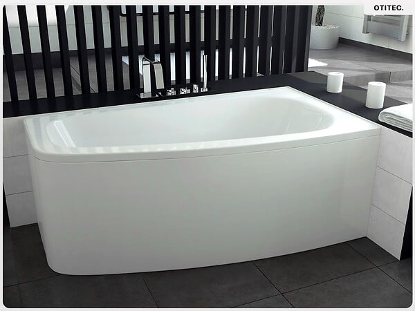 BESCO - Baignoire asymétrique - 150 x 80 cm - Droite - avec Habillage - Pieds - Vidage Chrome - LUNA - large