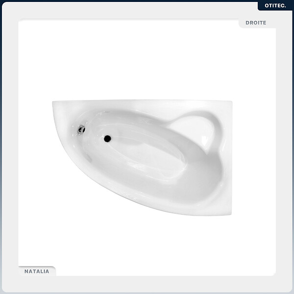 BESCO - Baignoire asymétrique - 150 x 100 cm - Droite - avec Tablier - Pieds - Vidage Chrome - NATALIA - large