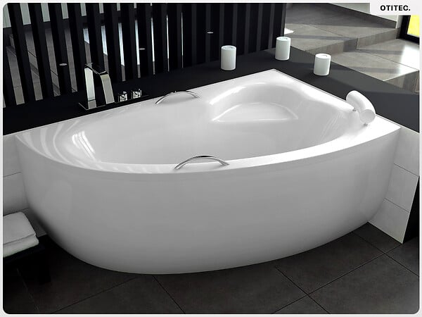 BESCO - Baignoire asymétrique - 150 x 100 cm - Droite - avec Tablier - Pieds - Vidage Chrome - NATALIA - large