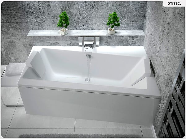 BESCO - Baignoire asymétrique - 170 x 110 cm - Droite - avec Habillage - Pieds - Vidage Chrome - INFINITY - large