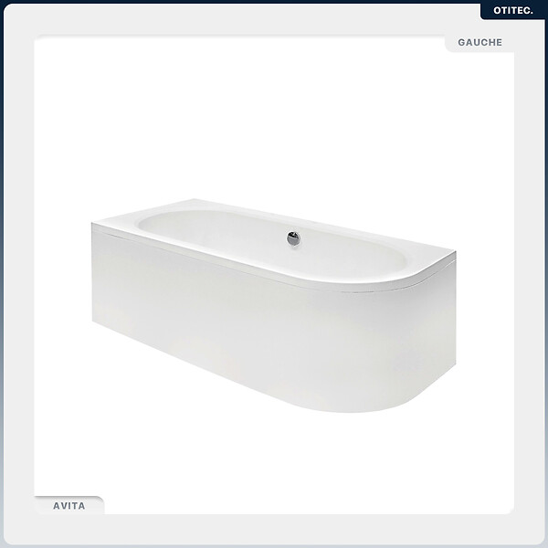 BESCO - Baignoire asymétrique - 180 x 80 cm - Gauche - avec Habillage - Pieds - Vidage Chrome - AVITA - large