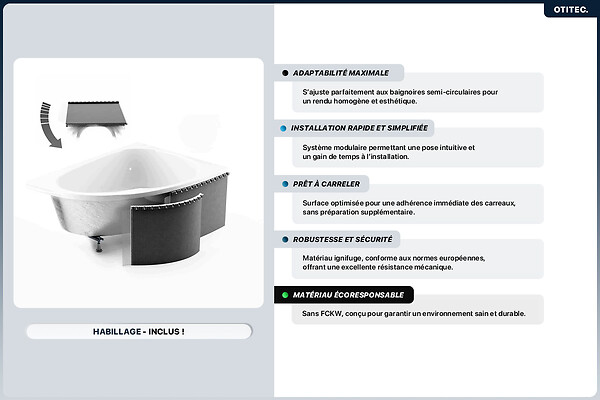 BESCO - Baignoire asymétrique - 180 x 80 cm - Gauche - avec Habillage - Pieds - Vidage Chrome - AVITA - large