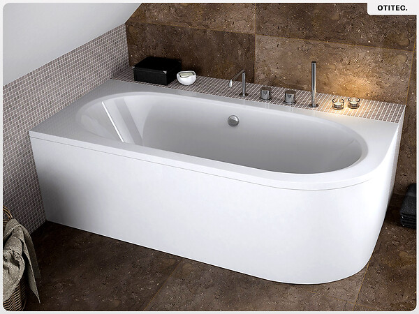 BESCO - Baignoire asymétrique - 180 x 80 cm - Gauche - avec Habillage - Pieds - Vidage Chrome - AVITA - large