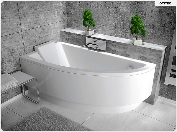 BESCO - Baignoire asymétrique - 140 x 70 cm - Gauche - avec Habillage - Pieds - Vidage Chrome - PRAKTIKA - large