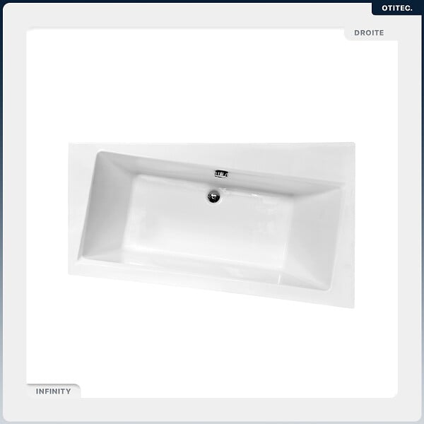 BESCO - Baignoire asymétrique - 160 x 100 cm - Droite - avec Tablier Blanc - Pieds - Vidage Chrome - INFINITY - large