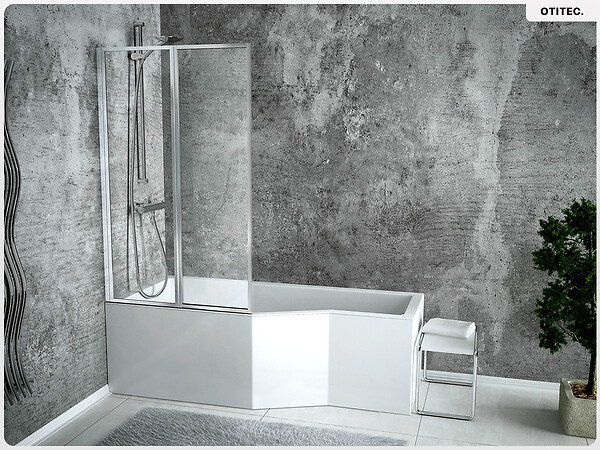 BESCO - Baignoire asymétrique - 170 x 75 cm - Gauche - avec Habillage - Pieds - Vidage Chrome - INTEGRA - large