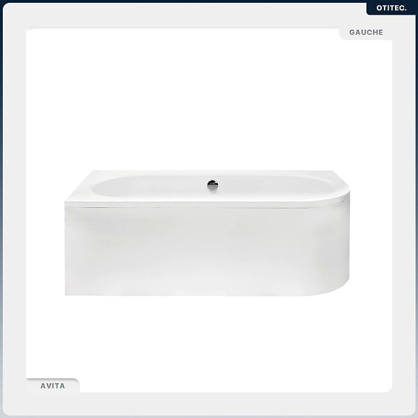 BESCO - Baignoire asymétrique - 170 x 75 cm - Gauche - avec Tablier Blanc - Pieds - Vidage Chrome - AVITA - large