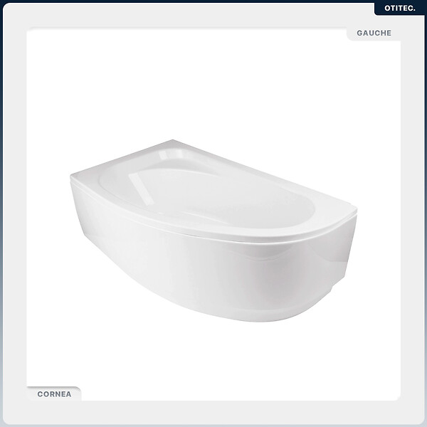 BESCO - Baignoire asymétrique - 150 x 100 cm - Gauche - avec Habillage - Pieds - Vidage Chrome - CORNEA - large
