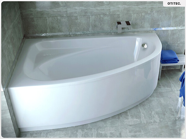 BESCO - Baignoire asymétrique - 150 x 100 cm - Gauche - avec Habillage - Pieds - Vidage Chrome - CORNEA - large