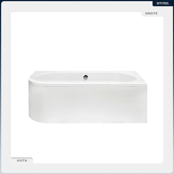 BESCO - Baignoire asymétrique - 160 x 75 cm - Droite - sans Habillage - avec Pieds - Repose-tête - Vidage Chrome - AVITA - large