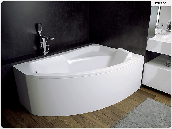 BESCO - Baignoire asymétrique - 160 x 100 cm - Droite - avec Tablier - Pieds - Vidage Chrome - RIMA - large
