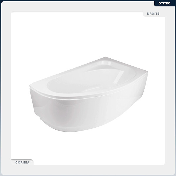 BESCO - Baignoire asymétrique - 150 x 100 cm - Droite - avec Habillage - Pieds - Vidage Chrome - CORNEA - large