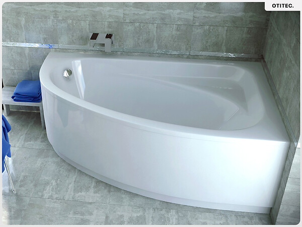 BESCO - Baignoire asymétrique - 150 x 100 cm - Droite - avec Habillage - Pieds - Vidage Chrome - CORNEA - large