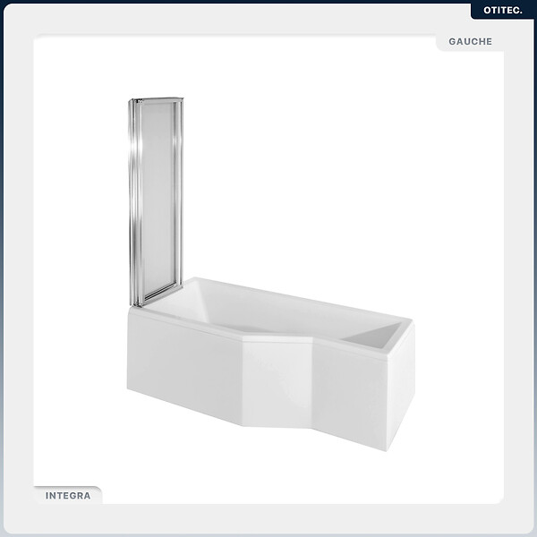 BESCO - Baignoire asymétrique - 170 x 75 cm - Gauche - sans Habillage - avec Pieds - Pare Baignoire 3 Volets - Vidage Chrome - INTEGRA - large