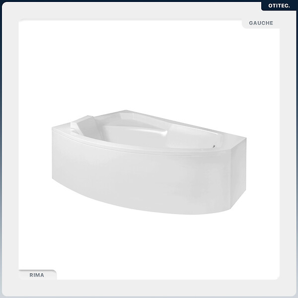BESCO - Baignoire asymétrique - 150 x 95 cm - Gauche - avec Habillage - Pieds - Repose-tête - Vidage Chrome - RIMA - large