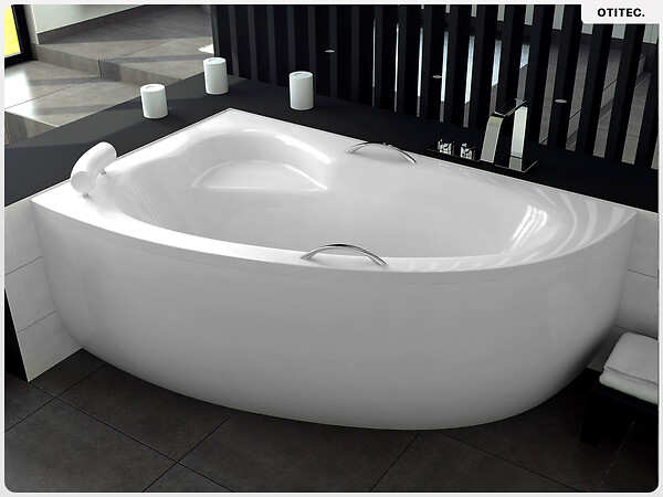 BESCO - Baignoire asymétrique - 150 x 100 cm - Gauche - sans Habillage - avec Pieds - Vidage Chrome - NATALIA - large