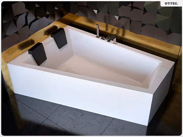 BESCO - Baignoire asymétrique - 180 x 125 cm - Gauche - sans Habillage - avec Pieds - 2 Repose-têtes - Vidage Chrome - INTIMA DUO - large