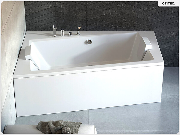BESCO - Baignoire asymétrique - 160 x 100 cm - Gauche - avec Tablier Blanc - Pieds - Vidage Chrome - INFINITY - large