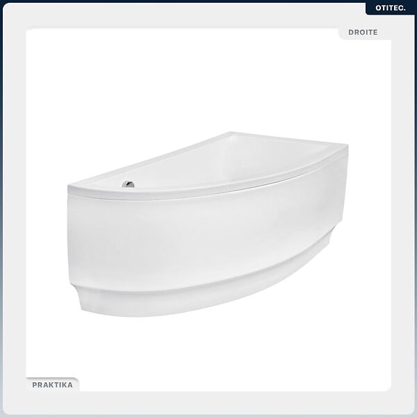 BESCO - Baignoire asymétrique - 140 x 70 cm - Droite - avec Habillage - Pieds - Vidage Chrome - PRAKTIKA - large