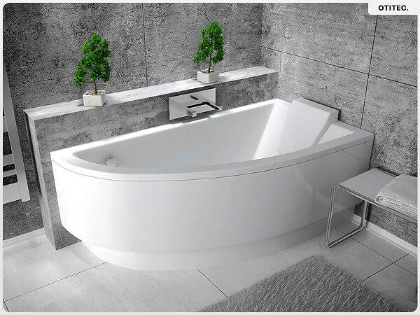 BESCO - Baignoire asymétrique - 140 x 70 cm - Droite - avec Habillage - Pieds - Vidage Chrome - PRAKTIKA - large