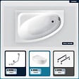 BESCO - Baignoire asymétrique - 140 x 80 cm - Gauche - avec Tablier Blanc - Pieds - Vidage Chrome - CORNEA - vignette