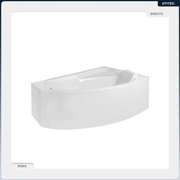 BESCO - Baignoire asymétrique - 160 x 100 cm - Droite - avec Tablier - Pieds - Repose-tête - Vidage Chrome - RIMA - large