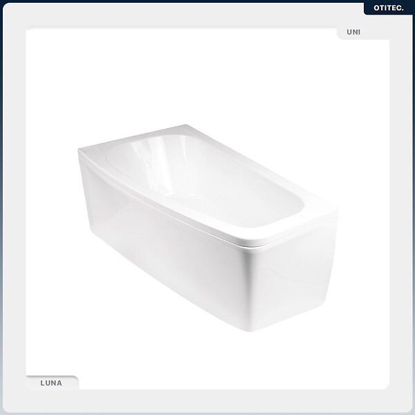 BESCO - Baignoire asymétrique - 150 x 80 cm - Gauche - avec Tablier - Pieds - Vidage Chrome - LUNA - large