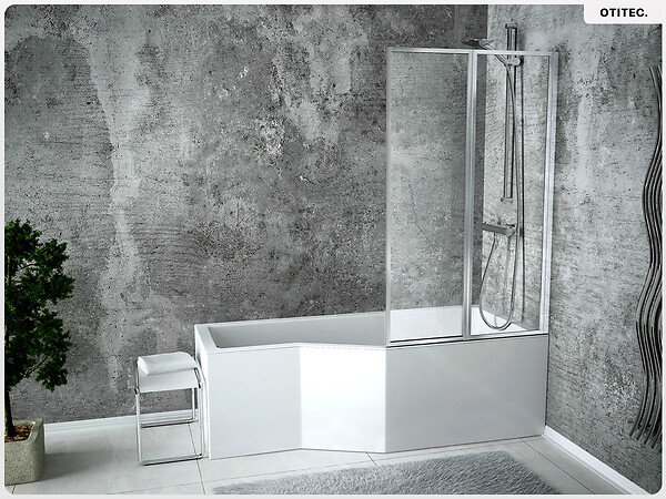 BESCO - Baignoire asymétrique - 150 x 75 cm - Droite - avec Habillage - Pieds - Vidage Chrome - INTEGRA - large
