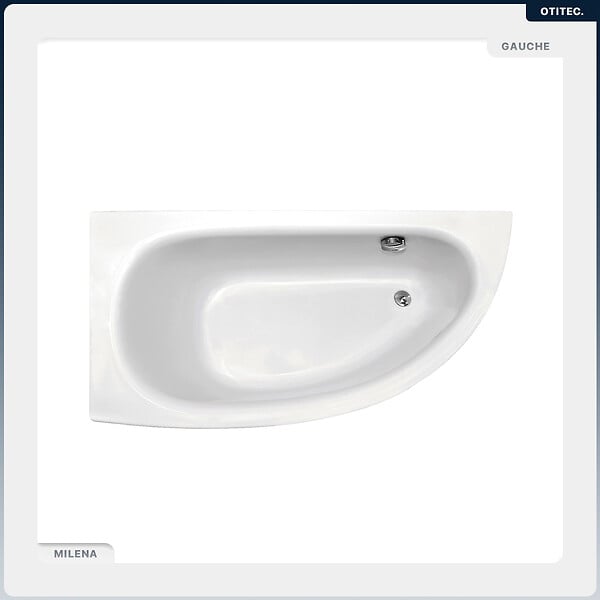 BESCO - Baignoire asymétrique - 150 x 70 cm - Gauche - avec Tablier - Pieds - Vidage Chrome - MILENA - large