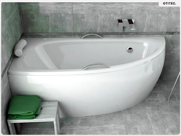 BESCO - Baignoire asymétrique - 150 x 70 cm - Gauche - avec Tablier - Pieds - Vidage Chrome - MILENA - large
