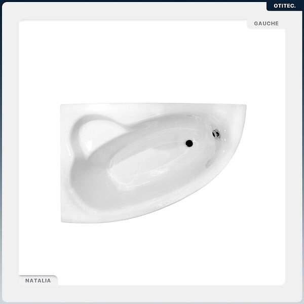 BESCO - Baignoire asymétrique - 150 x 100 cm - Gauche - avec Habillage - Pieds - Vidage Chrome - NATALIA - large