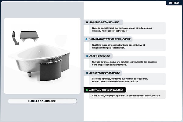 BESCO - Baignoire asymétrique - 150 x 100 cm - Gauche - avec Habillage - Pieds - Vidage Chrome - NATALIA - large