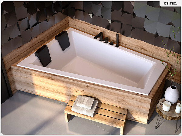 BESCO - Baignoire asymétrique - 170 x 125 cm - Gauche - avec Habillage - Pieds - 2 Repose-têtes - Vidage Chrome - INTIMA DUO SLIM - large