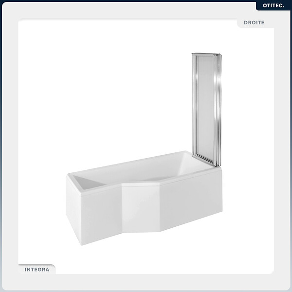 BESCO - Baignoire asymétrique - 150 x 75 cm - Droite - avec Habillage - Pieds - Pare Baignoire 3 Volets - Vidage Chrome - INTEGRA - large