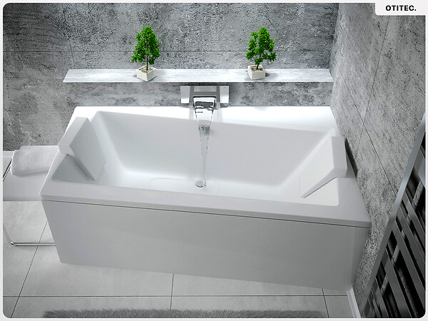 BESCO - Baignoire asymétrique - 150 x 90 cm - Droite - avec Habillage - Pieds - Vidage Chrome - INFINITY - large