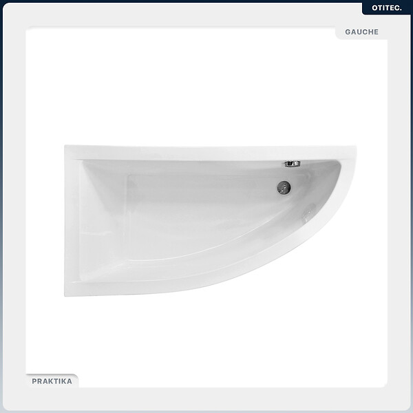 BESCO - Baignoire asymétrique - 140 x 70 cm - Gauche - avec Tablier - Pieds - Vidage Chrome - PRAKTIKA - large