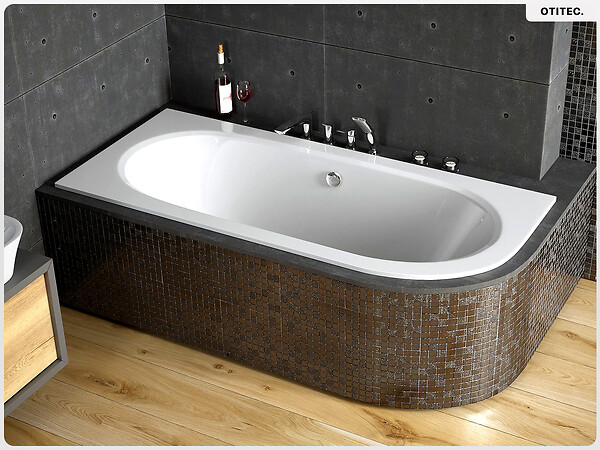 BESCO - Baignoire asymétrique - 160 x 75 cm - Gauche - sans Habillage - avec Pieds - Vidage Chrome - AVITA SLIM - large