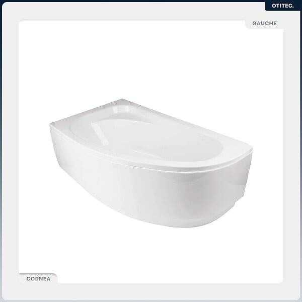 BESCO - Baignoire asymétrique - 140 x 80 cm - Gauche - sans Habillage - avec Pieds - Vidage Chrome - CORNEA - large