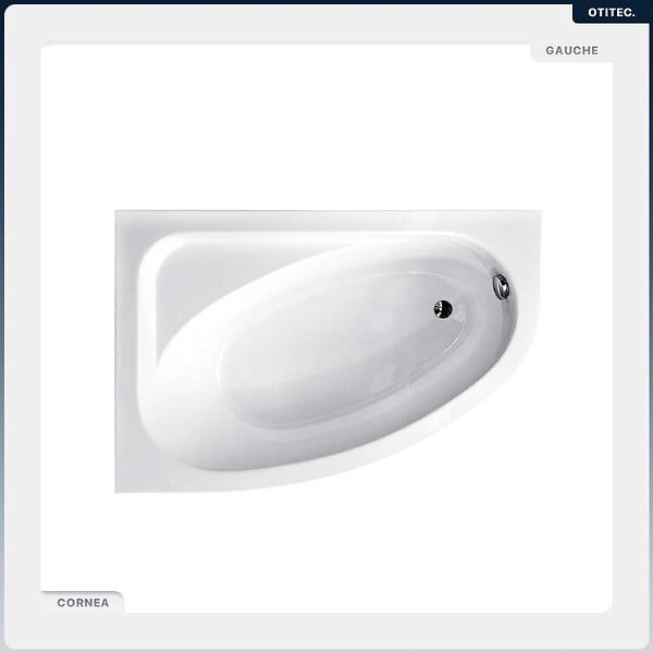 BESCO - Baignoire asymétrique - 140 x 80 cm - Gauche - sans Habillage - avec Pieds - Vidage Chrome - CORNEA - large